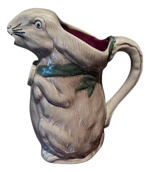 French Majolica Rabbit Pitcher Made for the Int'l Exhibition in Paris ca 1900