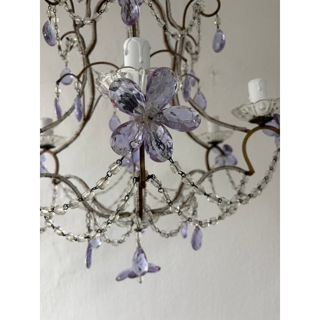 1930s French Rare Lavender Purple Crystal Prisms Murano Beaded Chandelier Lilac 1930 For Sale - Image 5 of 9