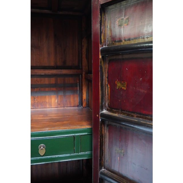 Imported Large Gem-Tone Green Lacquer Wedding Cabinet For Sale - Image 14 of 16