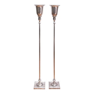 1940s Art Deco Silver Plate Torcheres Floor Lamps - a Pair For Sale