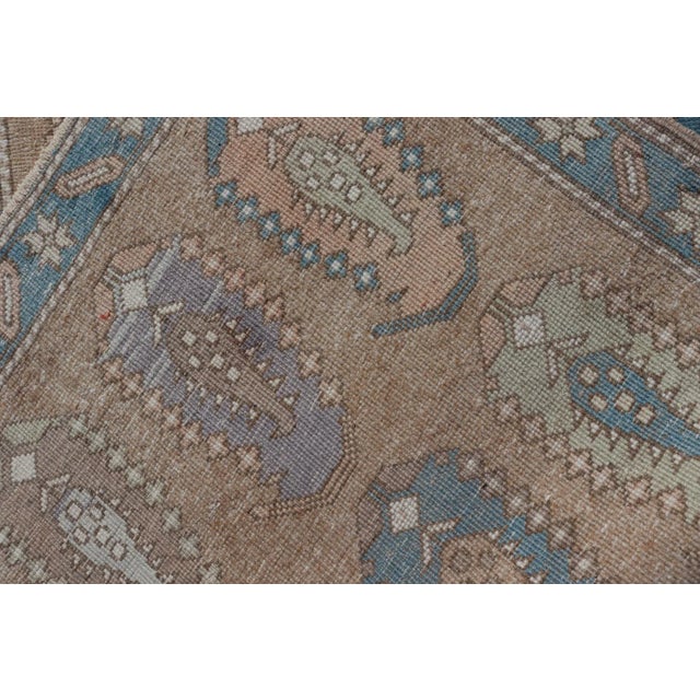 Vintage Turkish Tulu Rug With Large Scale Paisley Design in Tans, Brown and Blue 3'5"x6'1" For Sale - Image 10 of 10