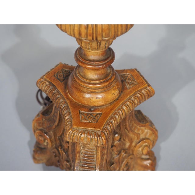 19th Century French Louis XIV Style Carved Wooden Candlestick Lamp For Sale - Image 11 of 17
