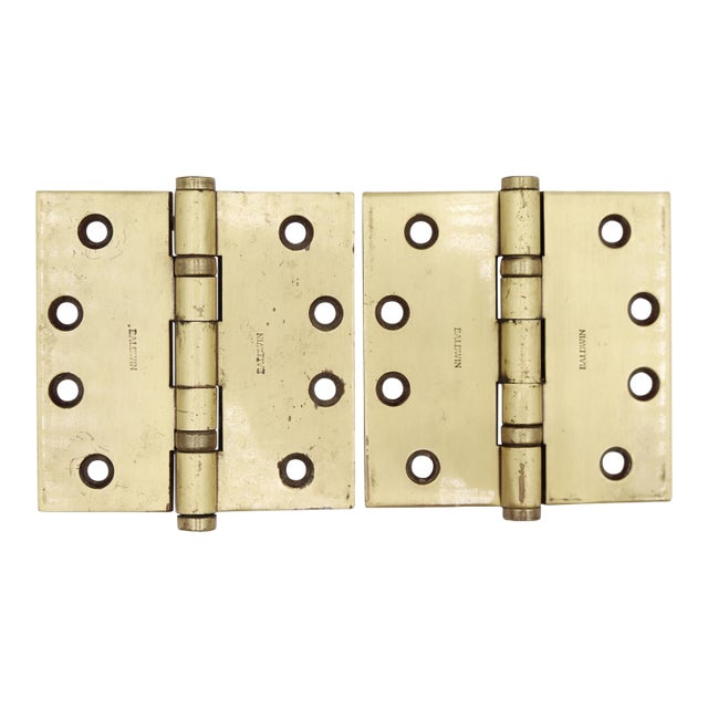 Pair of Reclaimed 4 X 4 In. Brass Baldwin Ball Bearing Door Hinges For Sale
