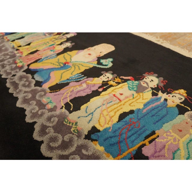1920s 1920s Black Antique Chinese Art Deco Rug 10 Immortals Qing 2'7" X 4'10" Knotted Wool Carpet For Sale - Image 5 of 12