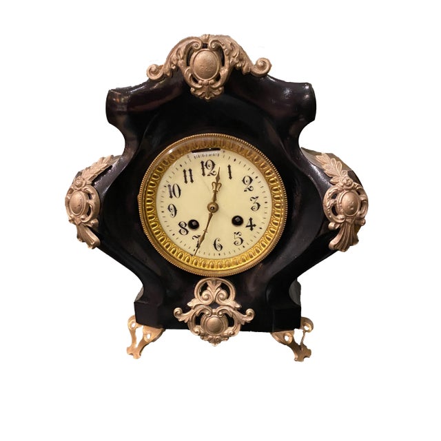 19th Century French Black Gilded Clock For Sale - Image 9 of 9