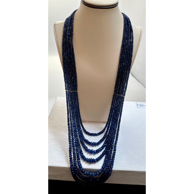 1200 Carat Natural Sapphire Bead Seven Strand Necklace 14k Gold with Spacer, 32 For Sale - Image 13 of 18