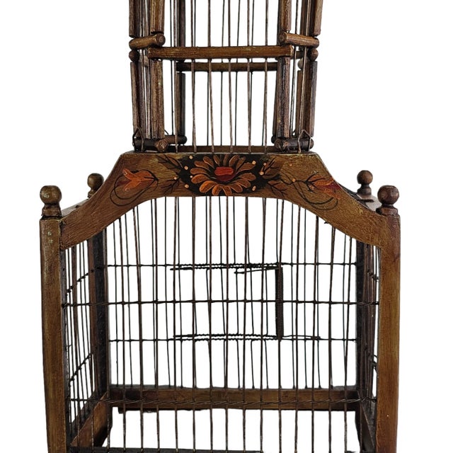 Brown Large French Brown Wood Bird Cage For Sale - Image 8 of 13