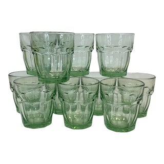 Vintage Boho Chic Green Lowball Glasses - Set of 11. For Sale