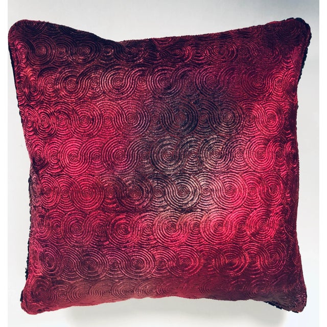 Richard Fischer Christmas Collection Hand Painted Embroidered Velvet Pillow With Swarovski Crystals Trim-Red For Sale - Image 12 of 12