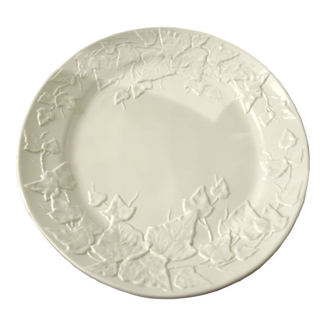 Large Vintage White Oval Ceramic Platter With Embossed Leaf Design. Made in Italy For Sale