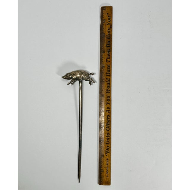 Antique French Silver Plate Pig Skewer: Figural Food Hatelet Skewer For Sale - Image 9 of 10