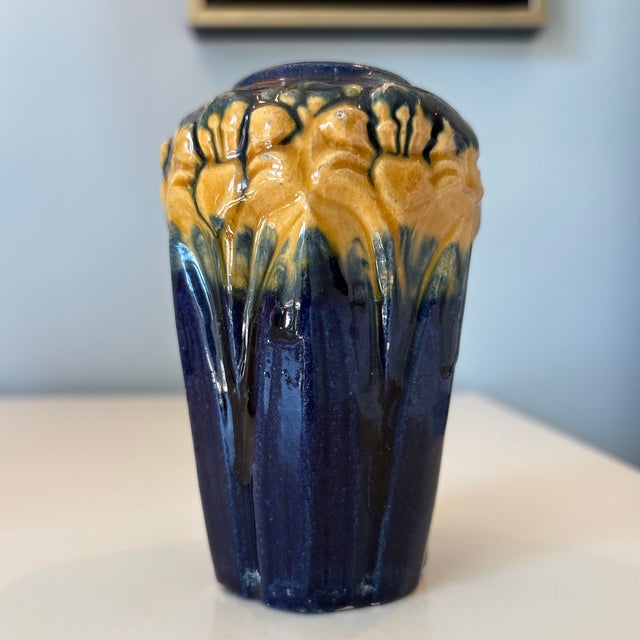Beautiful Ink Blue and Orange Brush McCoy Vase in Excellent Vintage Condition For Sale - Image 4 of 9