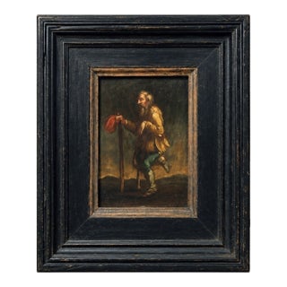 Beggar With Red Hat - French School, Oil on Panel, 17th Century For Sale