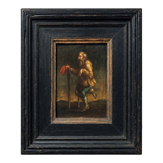 Beggar With Red Hat - French School, Oil on Panel, 17th Century For Sale
