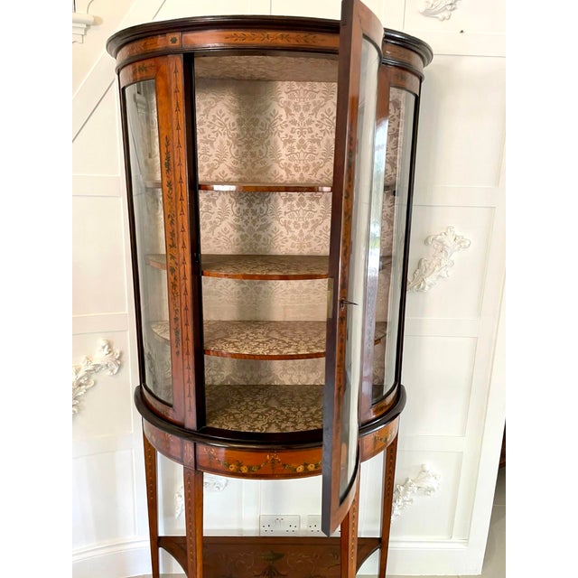 Fine quality antique victorian satinwood demi-lune shaped display cabinet with original beautiful hand painted decoration,...
