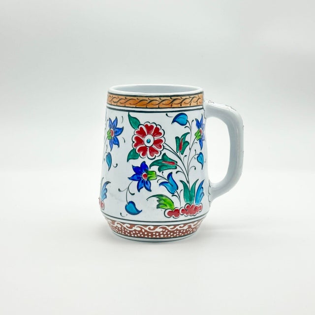 Ceramic Handmade Ceramic Floral Tankard – Hand-Painted Red & Blue Tulips – Decorative Cup & Desk Organizer For Sale - Image 7 of 9