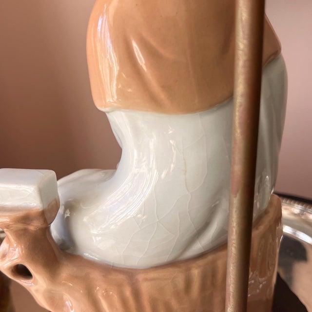 1940s Guanyin porcelain accent lamp on wooden base // vintage goddess lamp // chinoiserie lamp // designer lighting // table lamp // For Sale - Image 4 of 17
