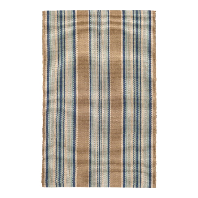 Dash & Albert by Annie Selke Blue Heron Stripe Indoor/Outdoor Rug, 7' 6" x 9' 6" For Sale