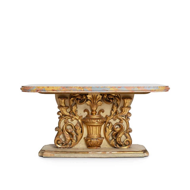 Gilded and Lacquered Wooden Coffee Table with Scagliola Top, 1970s For Sale - Image 9 of 10