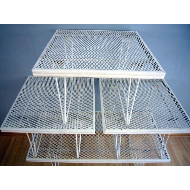 Set of 4 White Homecrest Bottemiller Tables Sturdy but wear and some scuffing 3 Side or accent and 1 coffee cocktail...
