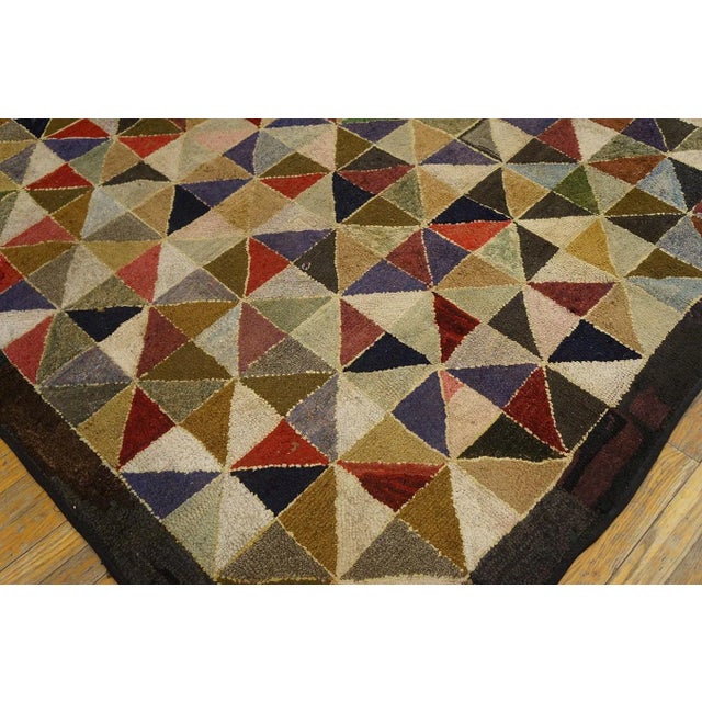 Textile 1930s Multicolor Geometric Folk Art Antique American Hooked Rug 6' X 6' Woven Wool Carpet For Sale - Image 7 of 12