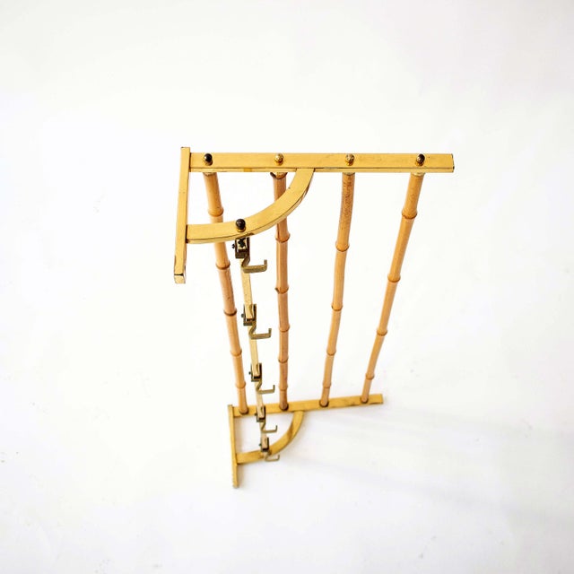 Mid-Century Modern Wall-Mounted Coat Rack in Brass and Bamboo, 1950s For Sale - Image 3 of 7
