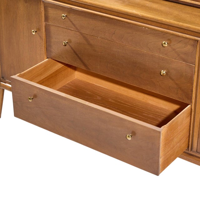 Brown Mount Airy Facade Mid Century Walnut and Brass Credenza and Hutch For Sale - Image 8 of 13