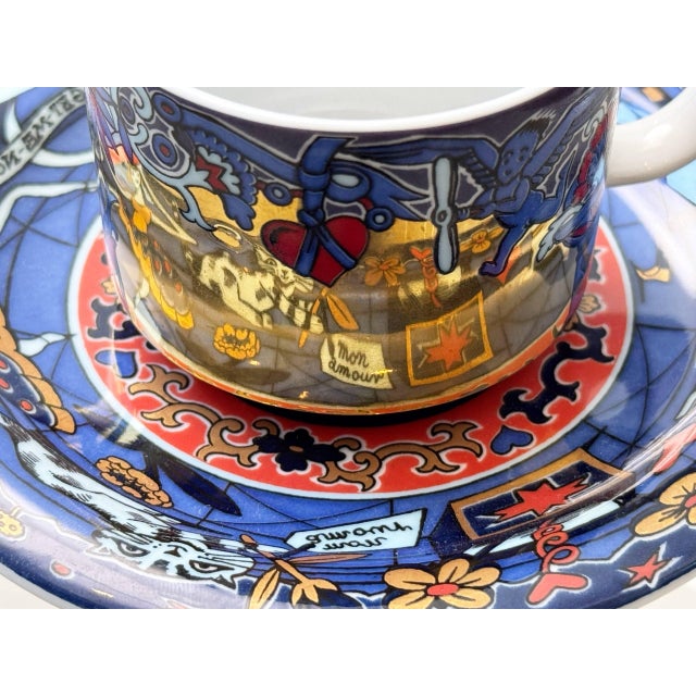 1990s Vintage Swiss Tête-À-Tête Cup Set for Lovers from Bopla! Porcelain Factory Langenthal, Switzerland, 1990s, Set of 4 For Sale - Image 5 of 12