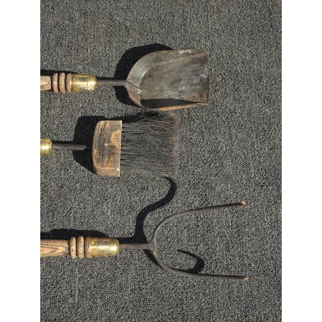 Vintage French Country Fireplace Tools W Wood Handles Set of Three For Sale - Image 12 of 12