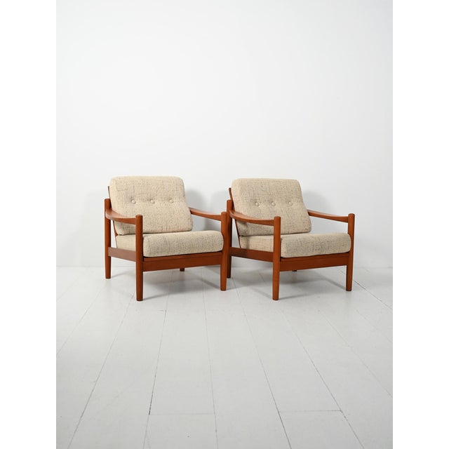 Danish Lounge Chairs with Beige Cushions, 1950s, Set of 2 For Sale - Image 3 of 12