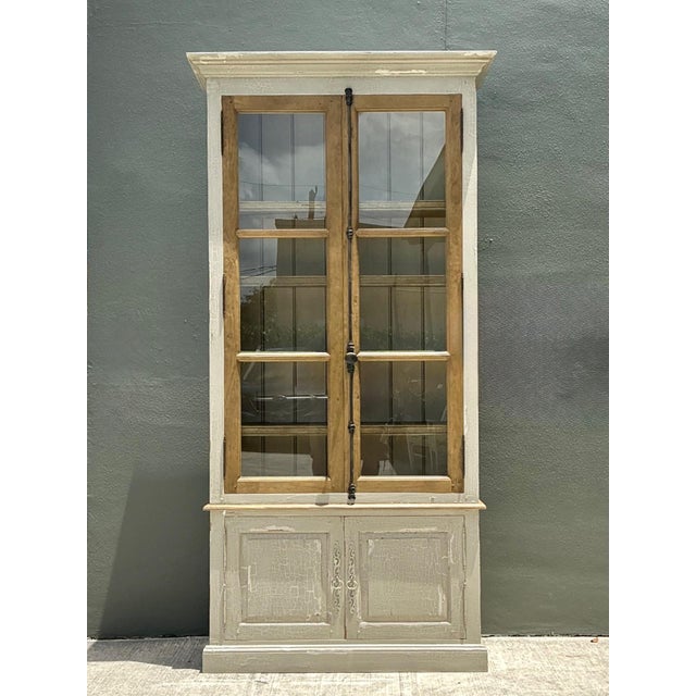 Vintage Distressed Wood and Glass Tall Cabinet For Sale - Image 14 of 14