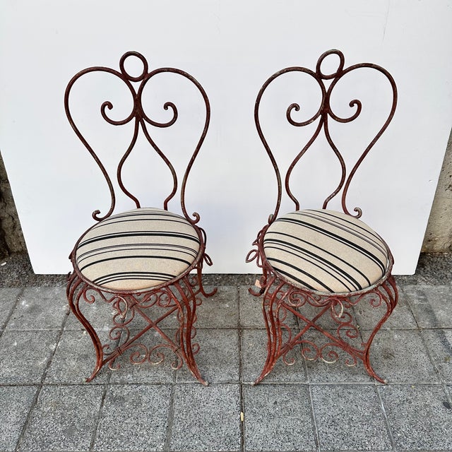 Vintage French Art Nouveau Chairs in Wrought Iron, 1930s, Set of 2 For Sale - Image 9 of 18