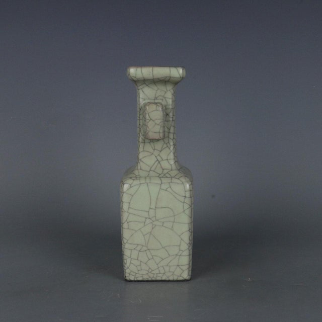 Chinese Ceramic Vase Guan Ware Crackle Glaze Celadon Double Ears Vase For Sale In Seattle - Image 6 of 6