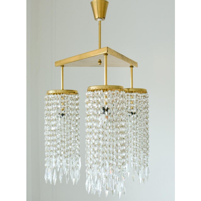Metal Vintage Jablonecke Sklarny Bohemian Glass Chandelier, Solid Brass, 3-Light, 1970s For Sale - Image 7 of 8