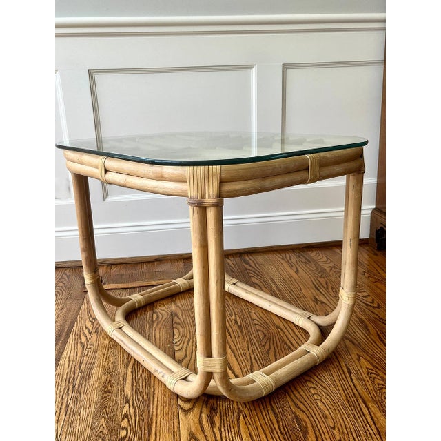Mid-Century Modern Brown Jordan Rattan Fretwork Side Table For Sale - Image 3 of 5