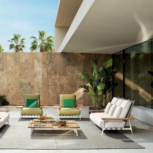 Teak and Fabric Steel Fenc-E-Nature Outdoor Sofa by Philippe Starck for Cassina For Sale - Image 6 of 9