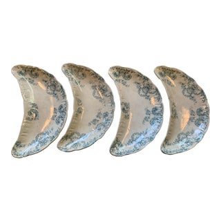 Antique English Teal Transferware Bone Dishes - Set of 4 For Sale