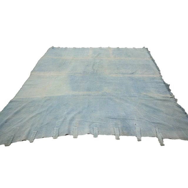 Light Blue Squre Vintage Cotton Kilim Rug For Sale - Image 4 of 7