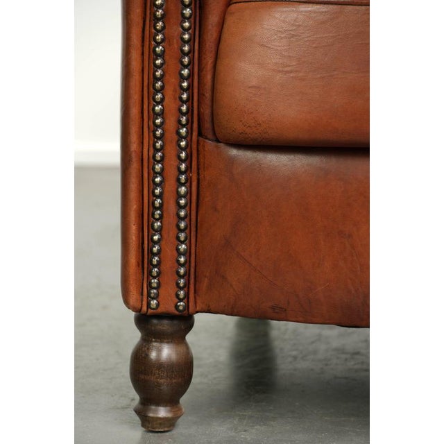 Sheepskin Club Armchair In Warm Cognac Color For Sale - Image 11 of 13