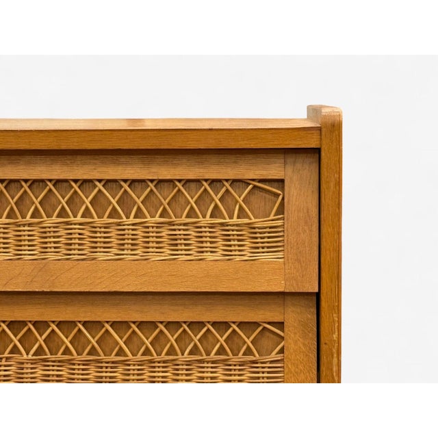 1960s French Modern, Oak, Rattan, Chest of Drawers, France, 1960s For Sale - Image 5 of 11