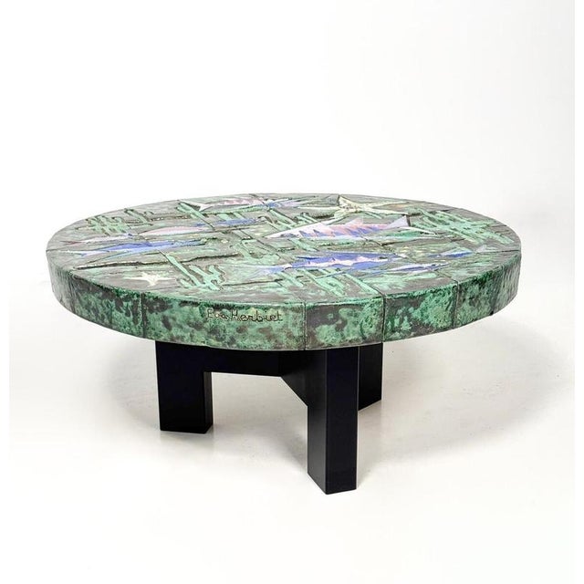 Metal Ceramic Fish Table from Eva Herbiet, Belgium, 1960s For Sale - Image 7 of 8