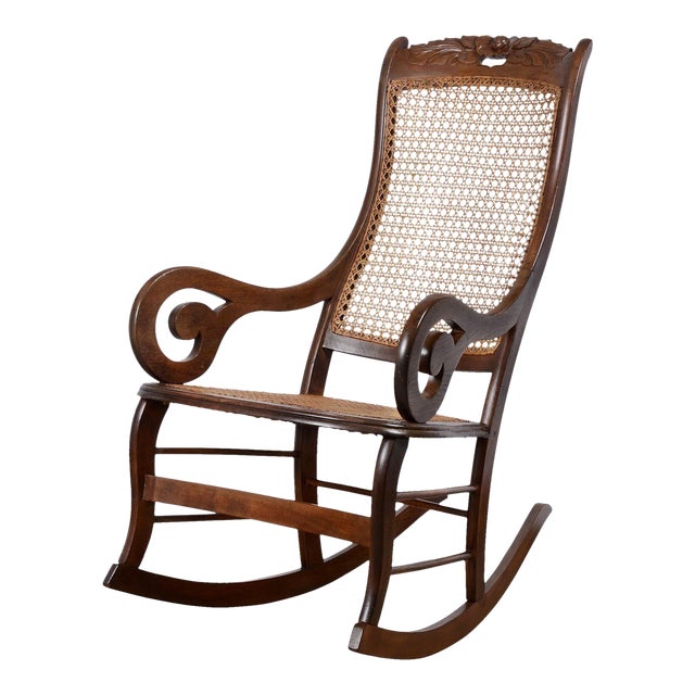 Vintage Cane Walnut Scroll Arm Rocking Chair Chairish