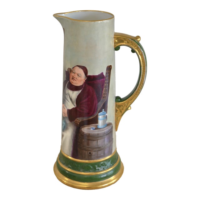 Early 20th Century Limoges Porcelain Carafe Pitcher Jug Monc and Gilt France For Sale