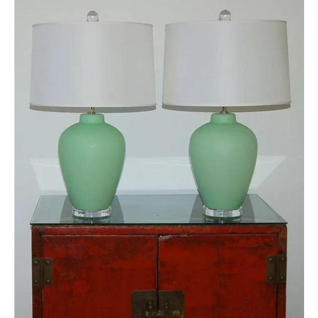 Metal Vintage Murano Satin Glass Lamps Green For Sale - Image 7 of 9