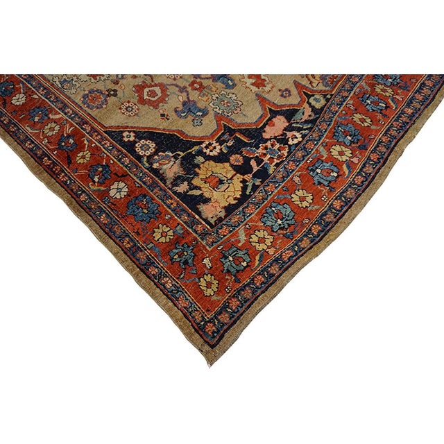Camel 1870s Tan Camel Medallion Tribal Antique W. Persian Bijar Rug 8' 4" X 13' Handknotted Wool Carpet For Sale - Image 8 of 9