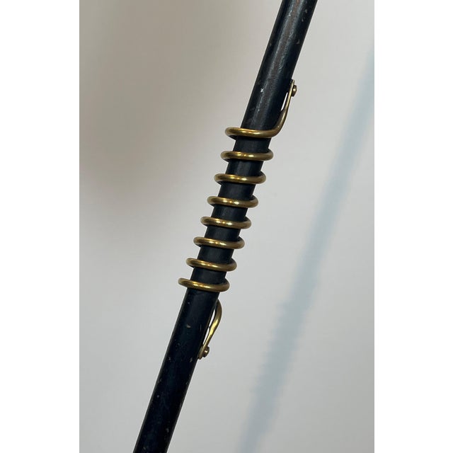 Brass 1950s Black lacquered and brass floor lamp in the style of Jean Royère For Sale - Image 8 of 12