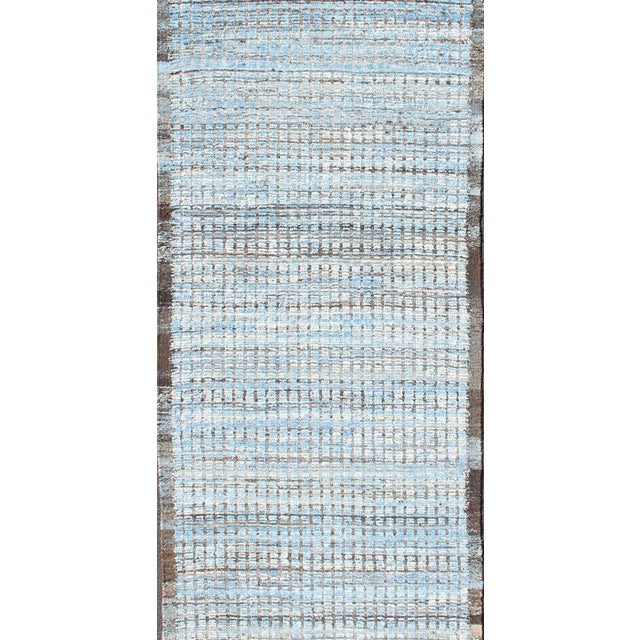 Early 21st Century Modern Casual Runner With Hi-Low Design in Blue Pile With Brown 3'1 X 10'11 For Sale - Image 5 of 11