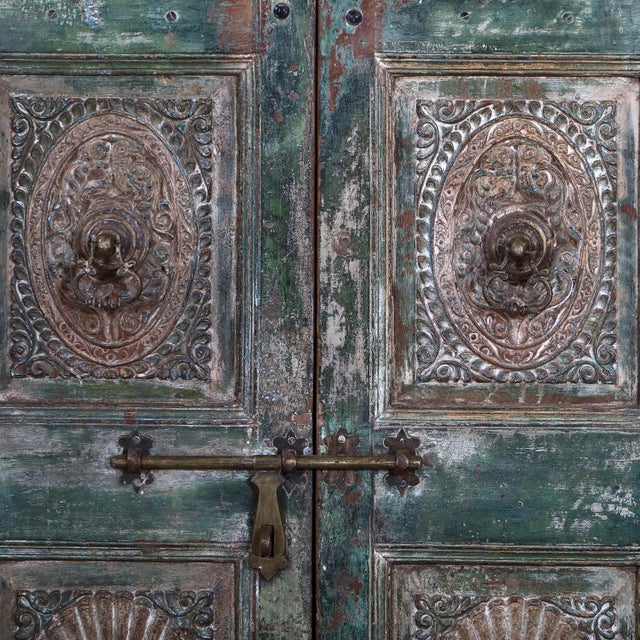 Antique Indian Carved and Painted Teakwood “Krishna” Door + Frame For Sale - Image 4 of 8