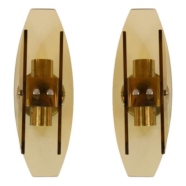 Glass Amber-Brown Murano Glass Sconces from Veca, 1970s, Set of 2 For Sale - Image 7 of 7