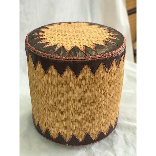 Woven Reed Ottoman With Hand Tooled Leather Trim Chairish